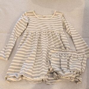Quincy Mae Cream and Gray Striped Kids Matching Set